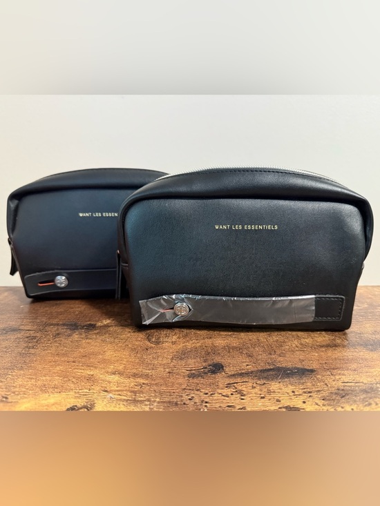 WANT Les Essentiels Handbags - WANT Les Essentiels Black Leather Toiletry Pouch Set of 2